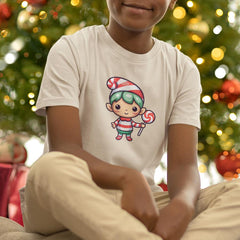 Cute Elf with Candy Cane Kids Christmas Character Design