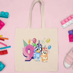 Happy Bluey & Bingo Character 9th Birthday Pink Number Design