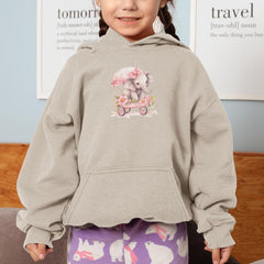 Cute Pink Elephant In Cart Floral Pattern Design