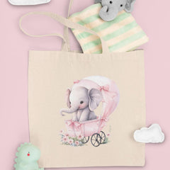 Cute Pink Elephant In Pram Pattern Design