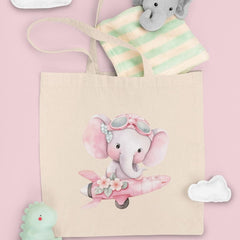 Cute Pink Elephant Flying Plane Pattern Design