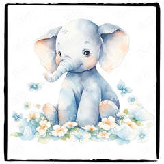 Cute Blue Elephant On A Clouds Pattern Design