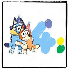 Happy Bluey & Bingo Character 4th Birthday Balloons Number Design