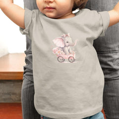 Cute Pink Elephant In Flower Cart Pattern Design