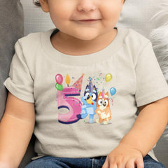 Happy Bluey & Bingo Character 5th Birthday Pink Number Design