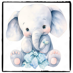 Blue Cute Elephant Holding A Bow Pattern Design
