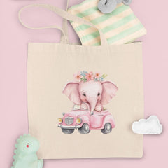 Cute Pink Elephant Riding A Car Pattern Design