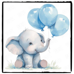 Cute Blue Elephant Holding Balloons Pattern Design