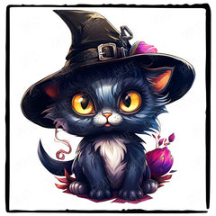 Witch Hat Black Cat Kitten Kids Halloween Design