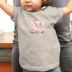 Cute Pink Elephant Riding A Car Pattern Design