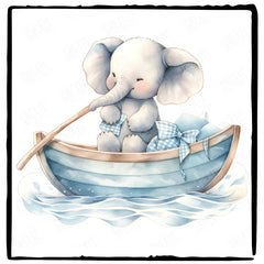 Blue Elephant Cute Boat Pattern Design
