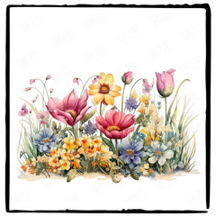 Bunch of Wild Flowers Plants Yellow Pink Design 1