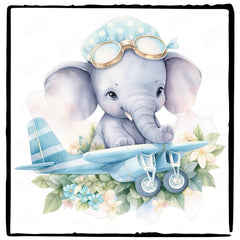 Blue Elephant Pilot Plane Pattern Design