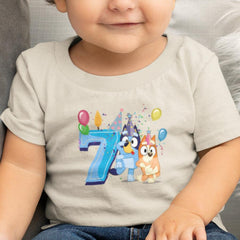 Happy Bluey & Bingo Character 7th Birthday Blue Number Design