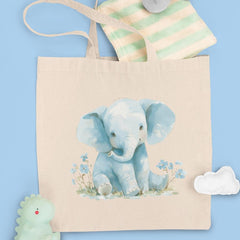 Cute Blue Elephant Flowers Pattern Design