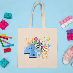Happy Bluey & Bingo Character 4th Birthday Blue Number Design