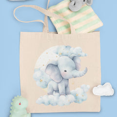 Blue Elephant Clouds Stars Pattern Design