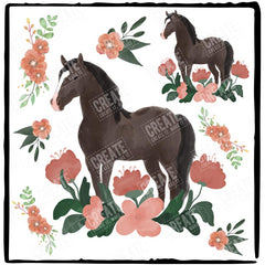 Brown Chestnut Horse with Pink Flowers Design