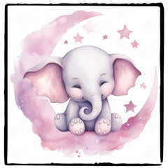 Cute Pink Elephant Cloudy Moon Stars Pattern Design
