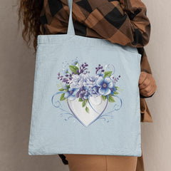 Blue Heart with Blue and Purple Flowers Design