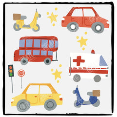 Cartoon Cars Bus Ambulance and Scooters Design