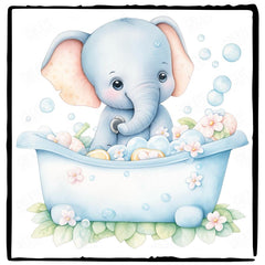 Cute Blue Elephant Bubble Boat Pattern Design