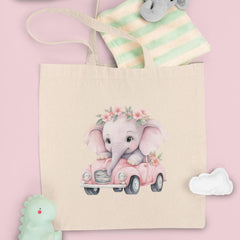 Cute Pink Elephant Car Floral Pattern Design