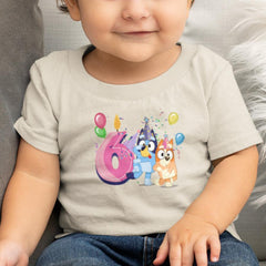 Happy Bluey & Bingo Character 6th Birthday Pink Number Design