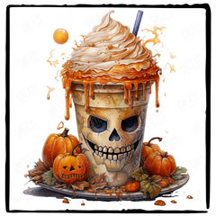 Halloween Coffee Honey Dripping Skull Spooky Fall Pattern Design