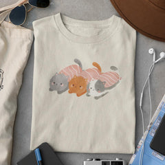 Japanese Sushi Cats with Pink Cherry Blossoms Design