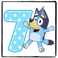 Happy Bluey Character 7th Birthday Number Design