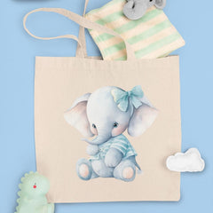 Cute Blue Elephant Bow Tee Smiling Pattern Design