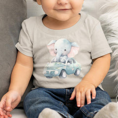 Cute Blue Elephant Riding A Car Pattern Design