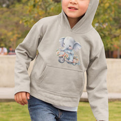 Cute Blue Elephant Riding Scooter Floral Pattern Design