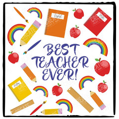 Best Teacher Ever Rainbow Pencil Apple Design