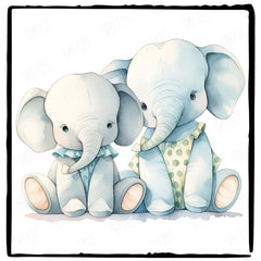 Cute Blue Elephants Sitting Pattern Design