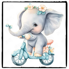 Blue Cute Riding Bike Floral Pattern Design