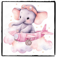 Cute Pink Elephant Plane Cloud Pattern Design