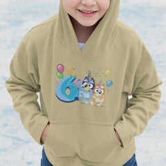 Happy Bluey & Bingo Character 6th Birthday Blue Number Design