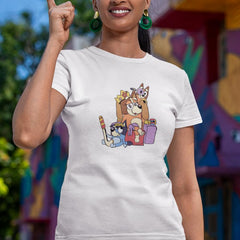 BLUEY Mum Chilli With Bingo And Bluey With Crown Blue Kids TV Design