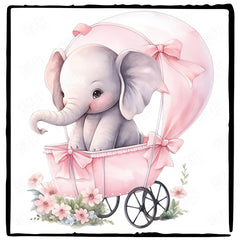 Cute Pink Elephant In Pram Pattern Design