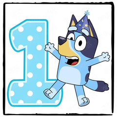 Happy Bluey Character 1st Birthday Number Design