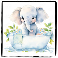 Cute Blue Elephant Bathing Pattern Design