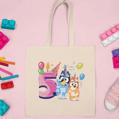 Happy Bluey & Bingo Character 5th Birthday Pink Number Design