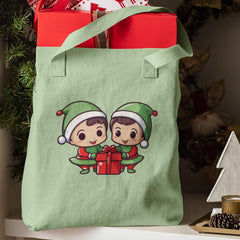 Cute Pair of Elfs with Gift Kids Christmas Character Design