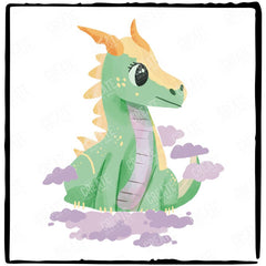 Green Dragon on Purple Clouds Design