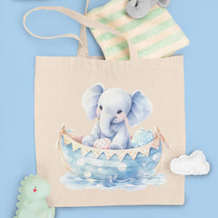 Cute Blue Elephant Swimming Boat Pattern Design