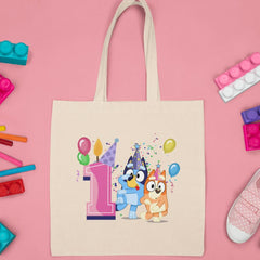 Happy Bluey & Bingo Character 1st Birthday Pink Number Design