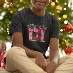 Cute Pink Fireplace with Stockings Kids Christmas Design