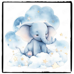 Blue Elephant Clouds & Stars Pattern Design